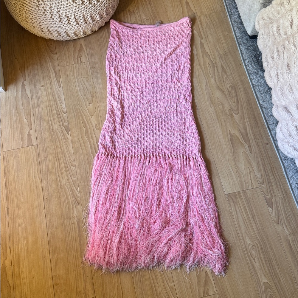 DEVON WINDSOR Pink Fringe Knit Mermaid Skirt